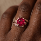 Unique Floral Setting Rose Gold Round Cut Lab Ruby Sapphire Engagement Ring