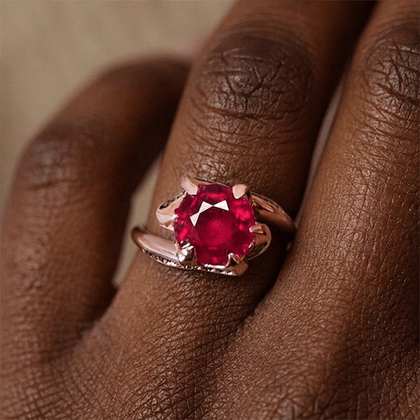 Unique Floral Setting Rose Gold Round Cut Lab Ruby Sapphire Engagement Ring