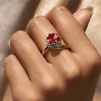 Unique Floral Setting Rose Gold Round Cut Lab Ruby Sapphire Engagement Ring