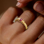 Art Deco Three Stone Ruby Sapphire Asscher Cut Engagement Ring For Women Belovegrace