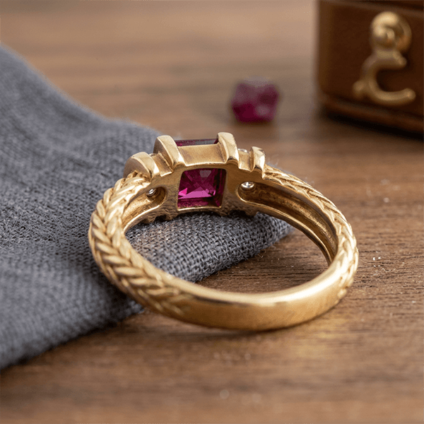 Elegant Rope Twist Ruby Sapphire Asscher Cut Engagement Ring