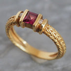 Art Deco Three Stone Ruby Sapphire Asscher Cut Engagement Ring For Women Belovegrace