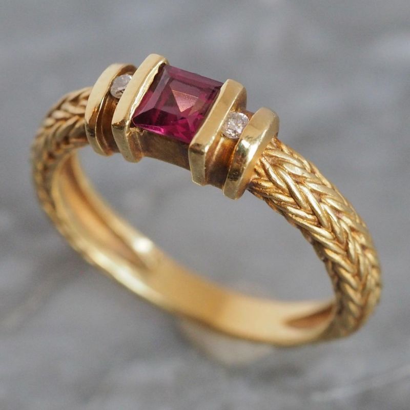 Art Deco Three Stone Ruby Sapphire Asscher Cut Engagement Ring For Women Belovegrace