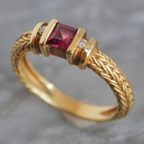 Art Deco Three Stone Ruby Sapphire Asscher Cut Engagement Ring For Women Belovegrace