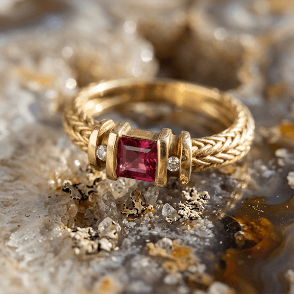 Elegant Rope Twist Ruby Sapphire Asscher Cut Engagement Ring