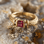 Elegant Rope Twist Ruby Sapphire Asscher Cut Engagement Ring