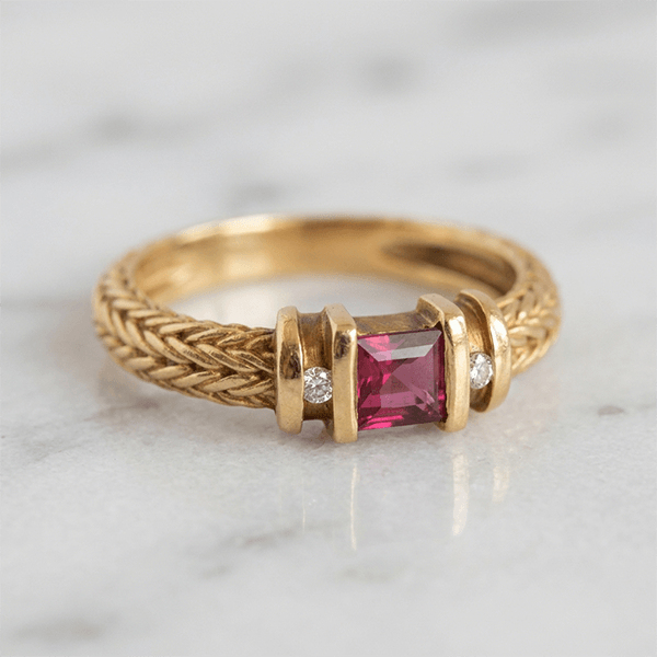 Elegant Rope Twist Ruby Sapphire Asscher Cut Engagement Ring