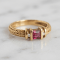 Elegant Rope Twist Ruby Sapphire Asscher Cut Engagement Ring