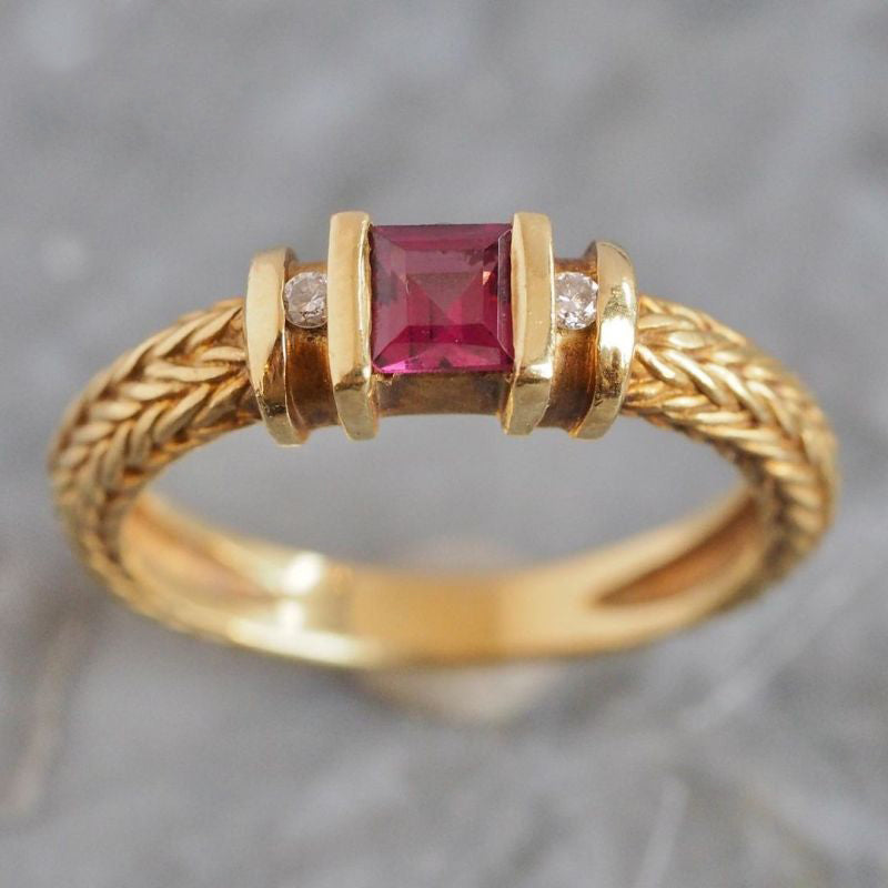 Art Deco Three Stone Ruby Sapphire Asscher Cut Engagement Ring For Women Belovegrace