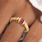 Art Deco Three Stone Ruby Sapphire Asscher Cut Engagement Ring For Women Belovegrace