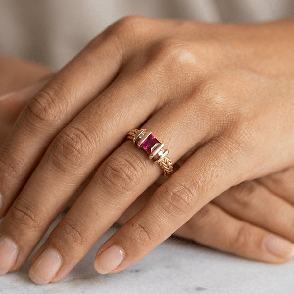 Elegant Rope Twist Ruby Sapphire Asscher Cut Engagement Ring