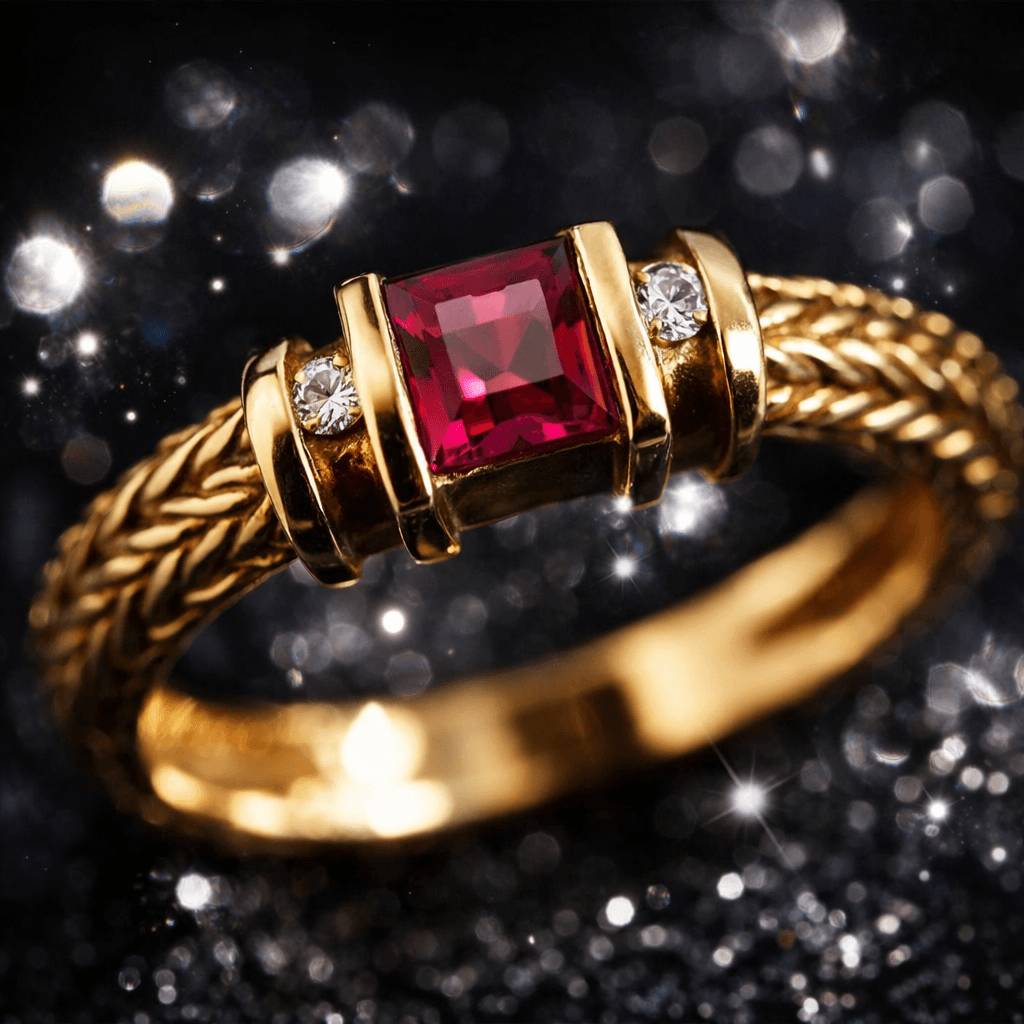 Elegant Rope Twist Ruby Sapphire Asscher Cut Moissanite Engagement Ring