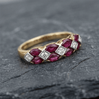 Alternating Lab Ruby & White Sapphire Marquise & Round Cut Wedding Band Ring