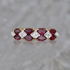 Two Tone Marquise & Round Cut Ruby & White Sapphire Wedding Band For Women Belovegrace