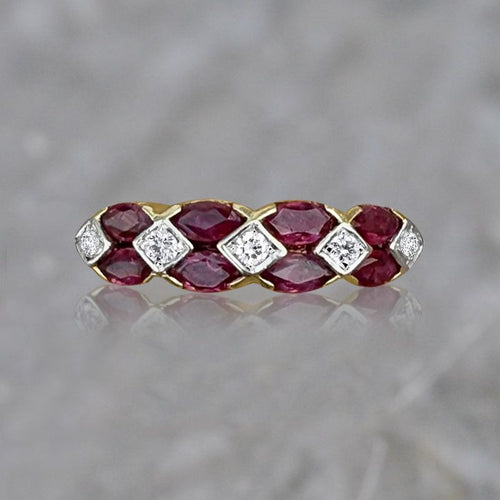 Two Tone Marquise & Round Cut Ruby & White Sapphire Wedding Band For Women Belovegrace