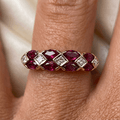 Alternating Lab Ruby & White Sapphire Marquise & Round Cut Wedding Band Ring
