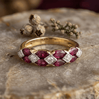 Alternating Lab Ruby & White Sapphire Marquise & Round Cut Wedding Band Ring