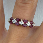 Two Tone Marquise & Round Cut Ruby & White Sapphire Wedding Band For Women Belovegrace