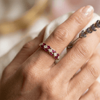 Alternating Lab Ruby & White Sapphire Marquise & Round Cut Wedding Band Ring