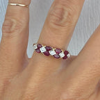 Two Tone Marquise & Round Cut Ruby & White Sapphire Wedding Band For Women Belovegrace