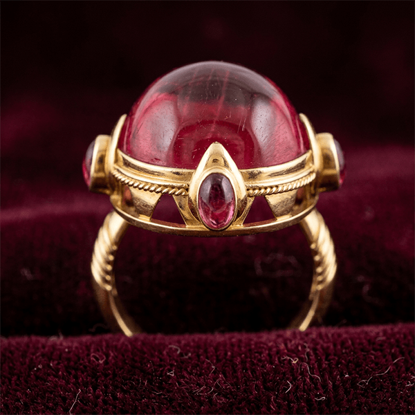 Art Deco Yellow Gold Cabochon Cut Ruby Sapphire Engagement Ring