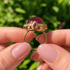 Art Deco Yellow Gold Cabochon Cut Ruby Sapphire Engagement Ring