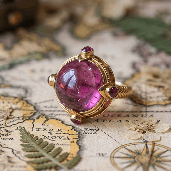 Art Deco Yellow Gold Cabochon Cut Ruby Sapphire Engagement Ring