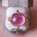Art Deco Golden Oval Cabochon Cut Red Sapphire Cocktail Ring For Women Belovegrace