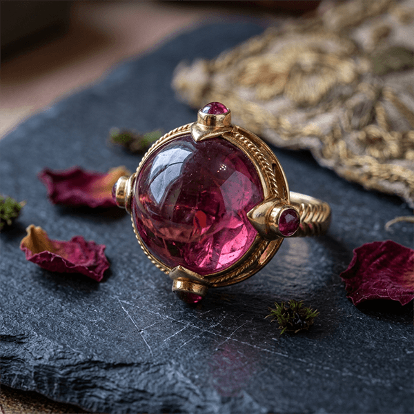Art Deco Yellow Gold Cabochon Cut Ruby Sapphire Engagement Ring