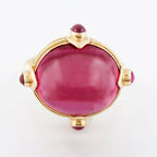 Art Deco Golden Oval Cabochon Cut Red Sapphire Cocktail Ring For Women Belovegrace