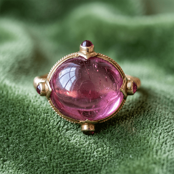 Art Deco Yellow Gold Cabochon Cut Ruby Sapphire Engagement Ring