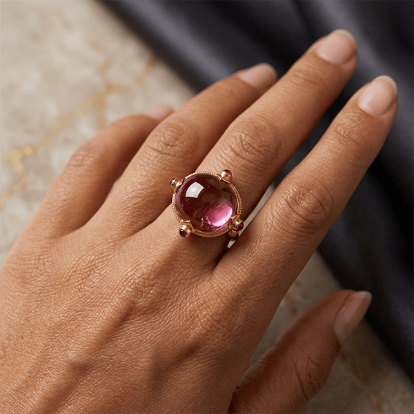 Art Deco Yellow Gold Cabochon Cut Ruby Sapphire Engagement Ring