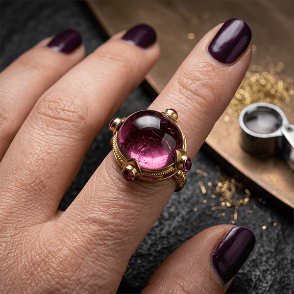 Art Deco Yellow Gold Cabochon Cut Ruby Sapphire Engagement Ring