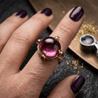 Art Deco Yellow Gold Cabochon Cut Ruby Sapphire Engagement Ring