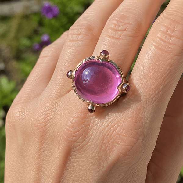 Art Deco Yellow Gold Cabochon Cut Ruby Sapphire Engagement Ring