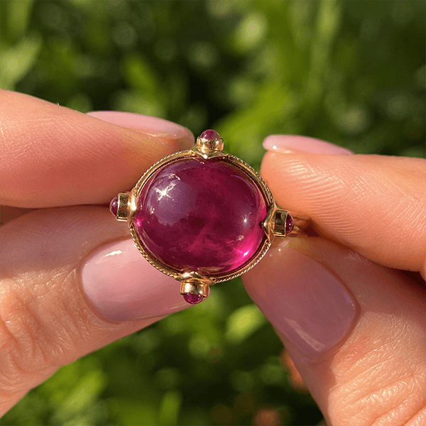 Art Deco Yellow Gold Cabochon Cut Ruby Sapphire Engagement Ring