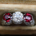 Art Deco Round Cut White & Ruby Sapphire Engagement Ring For Women Belovegrace