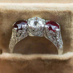 Art Deco Round Cut White & Ruby Sapphire Engagement Ring For Women Belovegrace