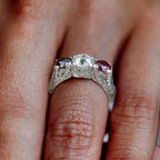 Art Deco Round Cut White & Ruby Sapphire Engagement Ring For Women Belovegrace