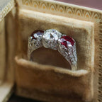 Art Deco Round Cut White & Ruby Sapphire Engagement Ring For Women Belovegrace
