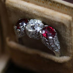 Art Deco Round Cut White & Ruby Sapphire Engagement Ring For Women Belovegrace