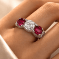 Art Deco Three Stone Round Cut Ruby Sapphire Moissanite Engagement Ring