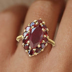 Golden Halo Marquise Cut Garnet Sapphire Engagement Ring For Women Belovegrace