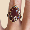 Golden Halo Marquise Cut Garnet Sapphire Engagement Ring For Women Belovegrace