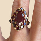Golden Halo Marquise Cut Garnet Sapphire Engagement Ring For Women Belovegrace