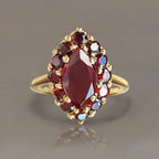 Golden Halo Marquise Cut Garnet Sapphire Engagement Ring For Women Belovegrace