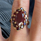 Golden Halo Marquise Cut Garnet Sapphire Engagement Ring For Women Belovegrace