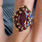Golden Halo Marquise Cut Garnet Sapphire Engagement Ring For Women Belovegrace