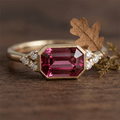 Golden Bezel Ruby Sapphire Emerald Cut Engagement Ring