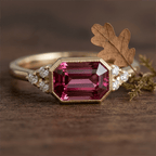Golden Bezel Ruby Sapphire Emerald Cut Engagement Ring